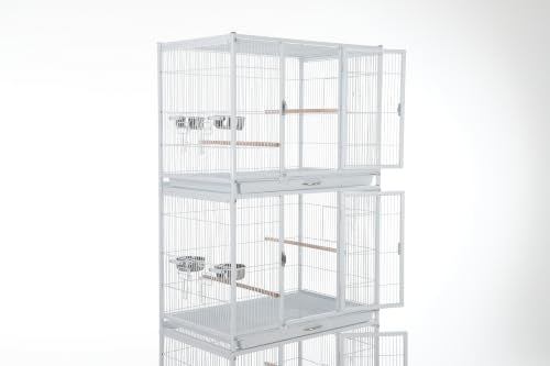 74 Inch Large Bird Cage, Large Flight Aviary with 3 Dividable Compartments for Parakeets Cockatiels Conures Finches, Heavy Duty Breeder Cage with Slide Out Trays for Multi Bird Homes, White - color: White