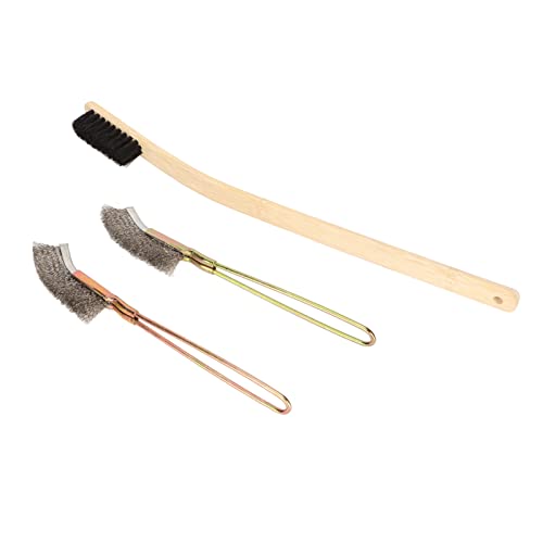 Jeanoko Long Handle Bird Cage Cleaning Brush Medium Hardness for Daily Use Bamboo and Stainless Steel 3 Sizes Included