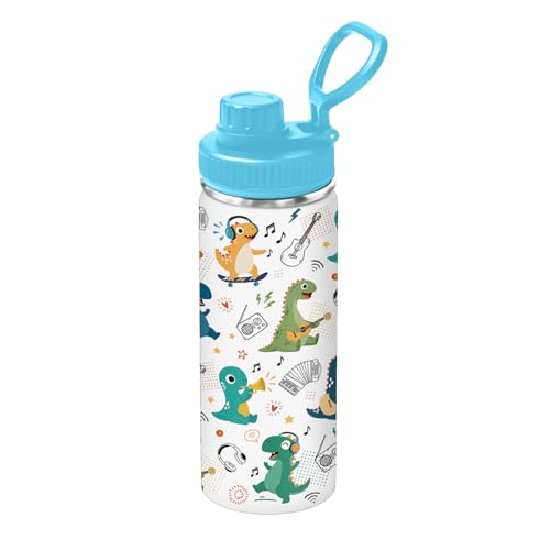 Dinosaur 18oz Water Bottle, with 2 Lids Handle, Insulated Sport Cup | 18oz Stainless Steel Travel Tumbler,Reusable Leak proof Anti Slip Boot Mug, Christmas Birthday Dinosaur Gift for Son - color: Dinosaur