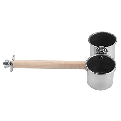 Litewoo Bird Perch with Feeder CupsBowls Stainless Steel for Parrot Cage, S | Odorless bird platform with holder hanger, outside durable water food dispenser, for parakeet/cockatiel/conure/macaw, 7.09" - size: 7.1 inch