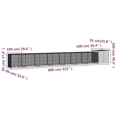 Chicken Cage Anthracite 315"x35.8"x39.4" Galvanized Steel Large Outdoor Poultry Habitat, Weather-Resistant Hen House Run for Garden, Urban Yard or Farmstead - color: Anthracite-C