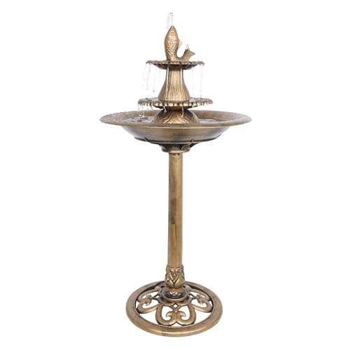 Alpine Corporation 40" Tiered Pedestal Fish Fountain Birdbath, Cascading Outdoor Water Feature for Garden, and Backyard Décor, Gold - color: Gold