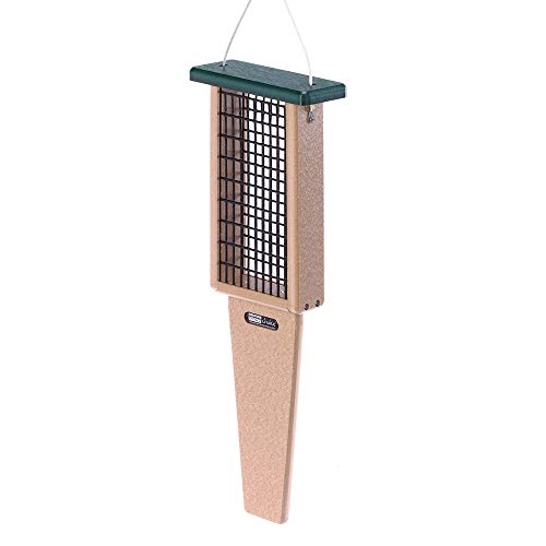 Birds Choice Pileated Suet Feeder with Tail Prop, Holds 2 Suet Cakes | Hanging Suet Bird Feeder for Woodpeckers, Jays, Nuthatches | Sturdy for Garden & Backyard | Taupe & Green, 8" L x 3" W x 22.5" H | Hanging Feeder for Woodpeckers, Jays and Nuthatches,