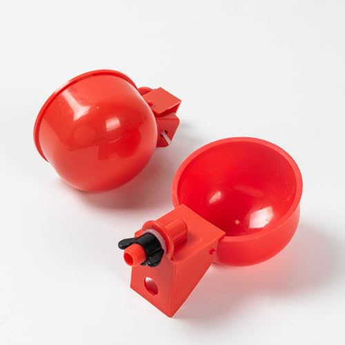 Poultry Waterer Cup – 2-Pack Automatic Drinking Bowls for Chickens, Ducks, Quail & Pigeons, Red 6.5 cm Ø, Constant Fresh Water, Screw-in Bucket or PVC System