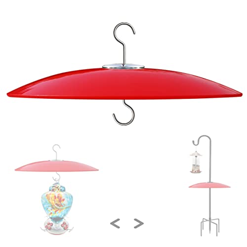 13" Large Glass Rain Cover for Bird Feeder, Red Weather Guard Dome Shield | Stainless Hooks & Shatterproof Squirrel Baffle, Dual Use on Shepherd Pole or Hook Hanging, Bird House Protector, Dia. 33cm - color: Red, size: 1PC/Pack