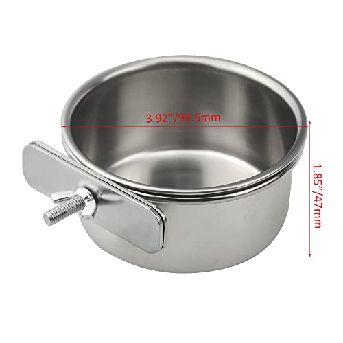 2Pack Bird Feeding Dish Cups Stainless Steel Parrot Feeders Water Cage Bowls with Clamp Holder for Parakeet Conure Cockatiels Macaw Small Animal (10cm)