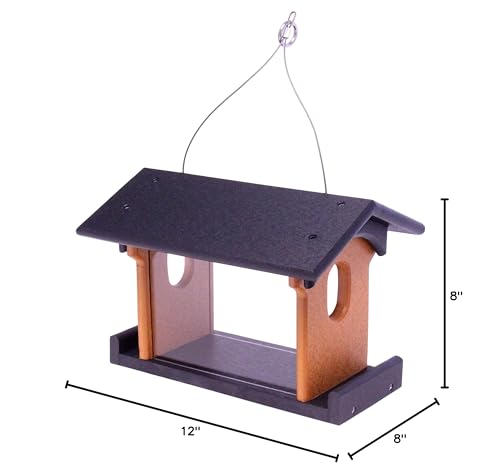 Bluebird Feeder - Poly Lumber - Hanging Blue Bird Feeder for Mealworms (Black and Cedar) - color: Black and Cedar