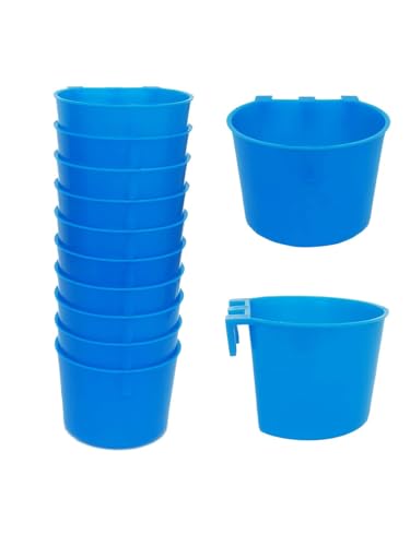 10 Pack Cage Cups Birds Feeders Seed Bowl Chicken Feeding Watering Dish Rabbit Water Food Hanging Wire Cages Box 8oz Coop Cups for Pet Parrot Parakeet Gamefowl Poultry Pigeon - size: 10PCS BLUE