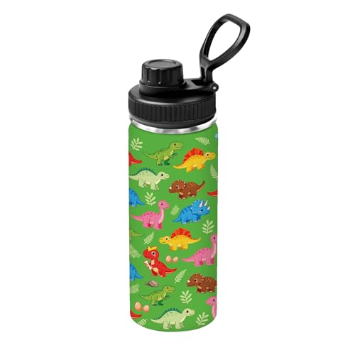 Dinosaur 18oz Water Bottle, with 2 Lids Handle, Insulated Sport Cup | 18oz Stainless Steel Travel Tumbler, Reusable Leak proof Anti Slip Boot Mug,Christmas Birthday Dinosaur Gift for Son - color: Dinosaur1