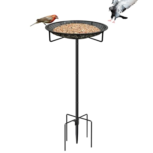 Standing Bird Feeder Tray,11.8" Stainless Steel Large Platform Bird Feeder Mesh Seed Tray with Adjustable Heavy Duty Stand Birds Feeder Pole for Outside Wild Birds in Garden Backyard - size: Stand Bird Feeder Tray