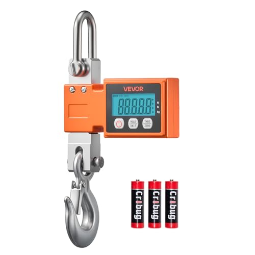 VEVOR Digital Crane Scale, 1100 lbs/500 kg Max Capacity, Heavy Duty Industrial Hanging Scale with Cast Aluminum Case & LCD Display, 0.2 lbs Division & 3 Unit Switch, Auto-Off Setting for Garage - style: 1100BLS