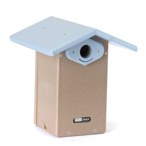 Birds Choice Ultimate Bluebird House, 1.5" Hole | Taupe & Blue | Durable Recycled Plastic Nesting Box, Weather-Resistant for Backyard Bluebirds, 11in x 8.5in x 12.625in - color: Taupe