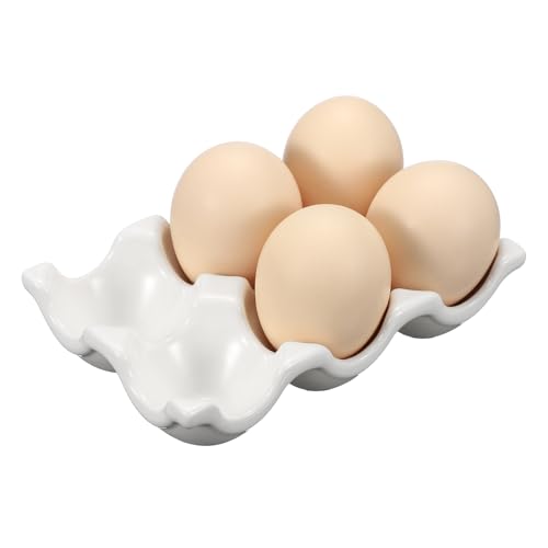 uxcell Ceramic 6 Cups Egg Tray Holder, Porcelain Eggs Container for Home Countertop Kitchen Storage Refrigerator Fridge Decorative Serving Display, White - color: White