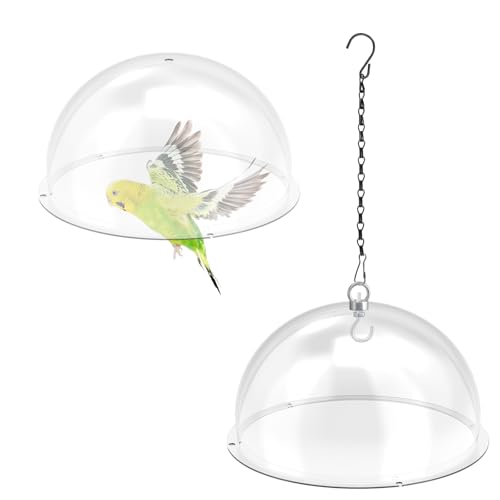 2 Pcs 12 Inch Bird Feeders Cover Clear Round Squirrel Baffle | Bird Feeder Rain Guard with Chains, Dome Protective Cover for Outdoor Hanging