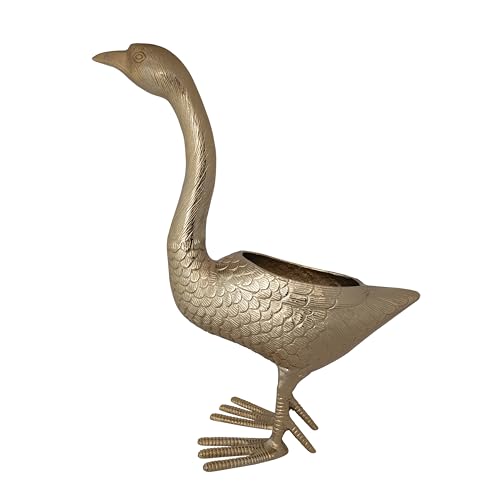 Creative Co-Op Cast Aluminum Goose Shaped Planter Container with Sculptural Farmhouse Silhouette, Gold Finish