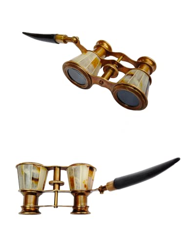 Opera Glasses Binoculars for Adults & Kids – 2.5” Vintage Solid Brass with Mother of Pearl Handle – Compact Pocket Size for Theater, Bird Watching, Concerts