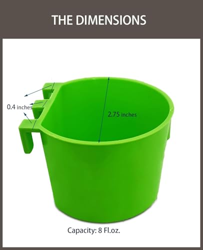10 Pack Cage Cups Birds Feeders Seed Bowl Chicken Feeding Watering Dish Rabbit Water Food Hanging Wire Cages Box 8oz Coop Cups for Pet Parrot Parakeet Gamefowl Poultry Pigeon (Green) - size: 10PCS Green