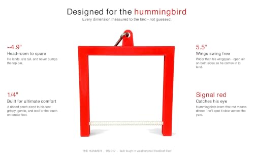 Hummingbird Swing and Perch, Outdoor - Red, Weatherproof Resting Perch Sized for a Hummingbird's Claws, with Stainless Clip for Any Feeder or Hook - GetRedStuff