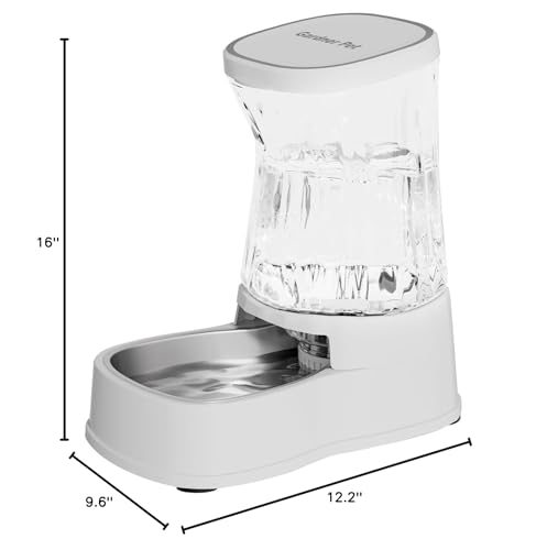 Gardner Pet Automatic Dog Water Dispenser Gravity Stainless Steel Water Waterer Feeder, Large Capacity Water Feeding Bowls for Medium & Large-Sized Dogs Cats Other Pets -(2.1 Gallon) - color: White, size: 2.1 Gallon