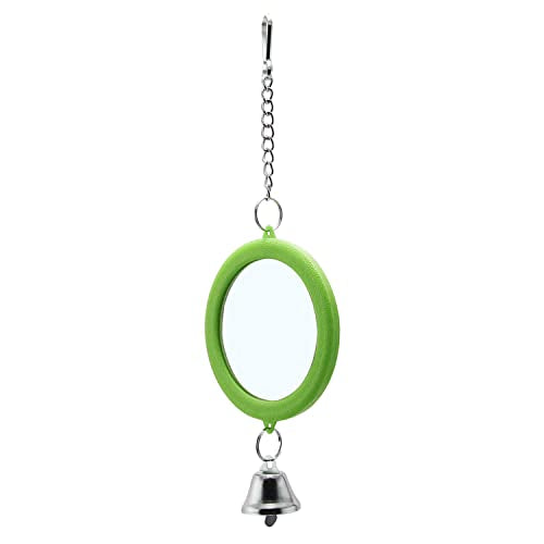 2PCS Bird Mirror with Bell Parrot Hanging Interactive Playing Toy for Cockatiel Parakeets Canaries Budgie Cage Accessories (Green) - color: Green