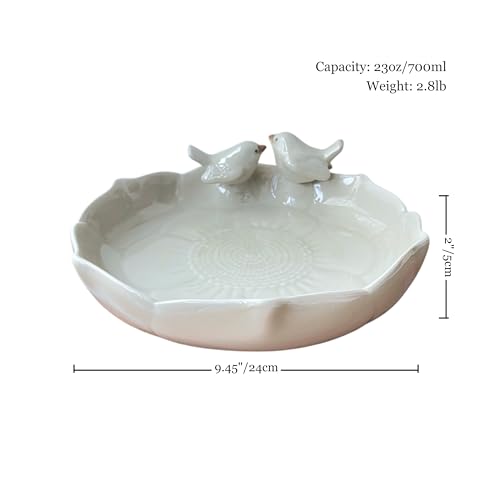 Ceramic Heavy Duty Ground Wild Bird Bath Bowl or Feeder for Outdoor Garden, Bowl Only (Beige (Glossy)) - color: Beige (glossy)