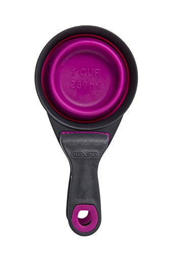 Dexas Popware for Pets Collapsible Klip Scoop, 3-in-1 Pet Food Scoop, Measuring Cup and Bag Clip, 1 Cup Capacity, Fuchsia - color: Fuchsia, size: 1 Cup Capacity