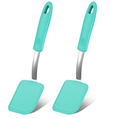 Silicone Cookie Spatula Turner 2 Pack Mini Brownie Spatula Flexible Kitchen Small Silicone Turner for Nonstick Cookware Heat Resistant No Scratch Flipper for Egg(Solid Flat,Green) - color: Green