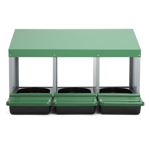 Homestead Essentials Classic Style 3 Compartment, Forward Rollout & Rollaway, Hen & Chicken Nesting Box with Integrated Perch and Protective Egg Laying Collection Lids - size: 3 Compartment