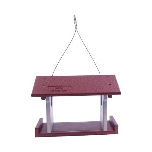 Bluebird Feeder - Poly Lumber - Hanging Blue Bird Feeder for Mealworms (Cherry Wood and Light Gray) - color: Cherry Wood and Light Gray