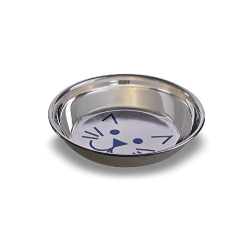 Van Ness Pets Whisker-Friendly Stainless Steel Cat Bowl, Wide Saucer Style Dish, 8 OZ, Natural
