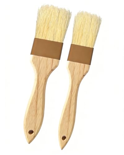 Pastry Basting Brush - Food Grade, No Shedding Natural Bristle, Heat Resistant Wooden Handle, Durable Kitchen Tool for Baking, Cooking, Butter, Egg Wash, Glazing, Oil, Sauce (1" & 1.5")
