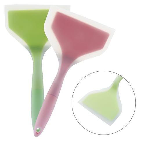 Hitefu 2 Pcs Silicone Spatula Turner, Green & Pink | Wide Pancake Flipper, Tamagoyaki Shovel, BPA Free, Non-Stick Egg Flipper, For Omelette, Pizza, Steak & Fish - color: Green & Pink