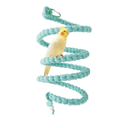 Bird Cage Accessories: Hanging Spiral Bird Rope Perch with Metal Hook, for Budgie, Lovebird, Parakeet, Cockatiel, Conure, Quaker, Caique, Small to Medium Birds - size: 1.5M
