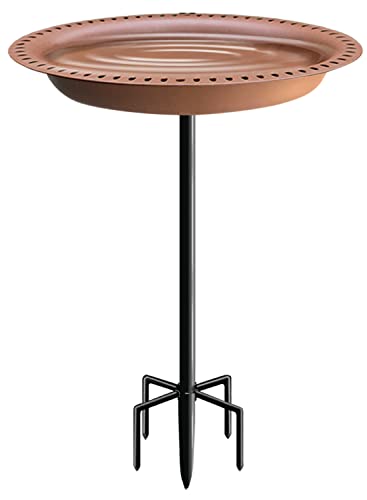 Garbuildman Upgraded 5-Prong Base Bird Bath with Metal Stake, Detachable Decoration Bowl Spa & Freestanding Birdfeeder for Outdoor Garden, Oval Style, Brown - size: 1-¼ gal-Brown