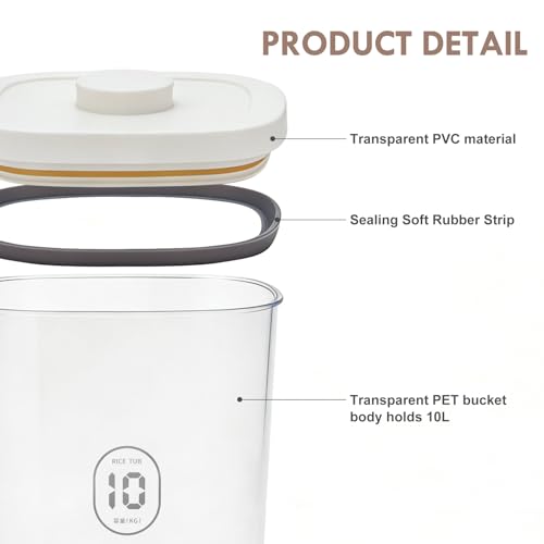 LEAWALK 10Lbs/10.57Qt Airtight Dog Cat Food Storage Container and Dog Treat Containers BPA-Free, PET Clear Stackable Pet Storage Bin, Pop Top, 1-Cup Scoop for Pet Food/Rice/Flour/Bread/Grains - color: White-10L-A