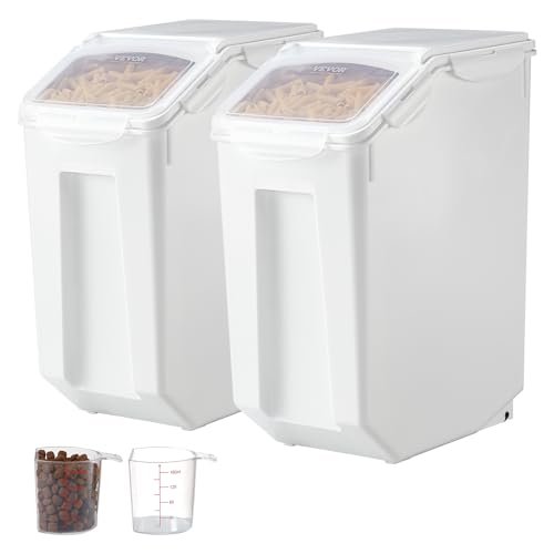 VEVOR Rice Storage Container, 4.5Gallon/20L x2 Capacity Large Dog Food Dispenser Bin, Kitchen Ingredient Grain Cereal Flour Bin, Pet food Containers with Wheels, 2 Measuring Cups, Airtight Lid, 2 Pack - size: 4.5 Gallon*2