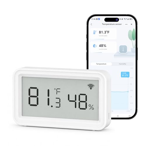 eMylo WiFi Thermometer Hygrometer,Smart Indoor Temperature Humidity Sensor | Remote Monitor Temp/Humidity with Digital Electronic Display, App Notification Alert, Free Data Storage Export, for Home Room
