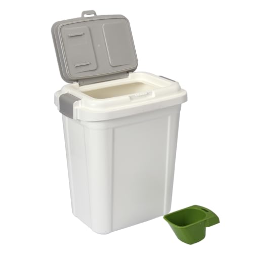Ashfield & Harkness Airtight Pet Food Storage Container, 23 Qt / 20 Lbs | BPA-free HDPE, slim white/grey design, scoop included, 14.5"x10.5"x17", keeps dry dog & cat food fresh - color: White, size: 20 lbs