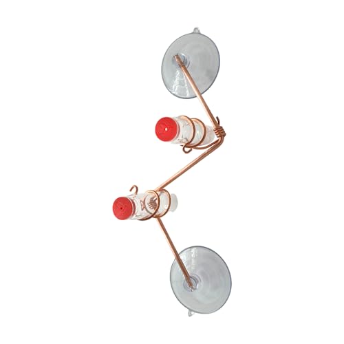 Geometric Window Hummingbird Feeder | Copper and Aluminum | Multiple Stations | Modern Hummingbird Feeder | Handcrafted | Home Décor | Glass Bottles | Suction Cups (Copper)