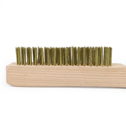 MAXMAN Brass Brush, Heavy Duty Brass Wire Brush Set 2Pcs, Metal Brush, Wire Brushes for Cleaning Rust with 10" Curved Beechwood Handle - style: 2Pcs Brass Brushes