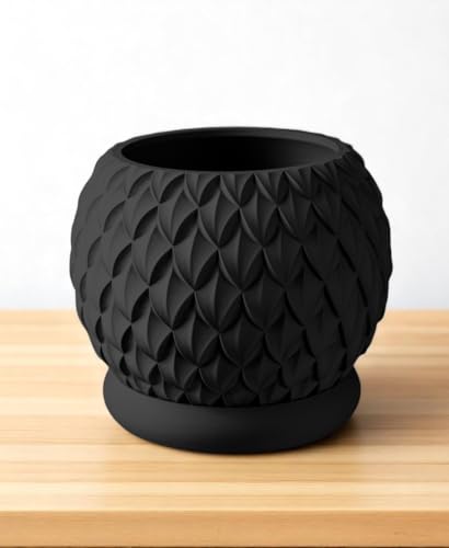 Obsidian Dragon Egg Planter – Modern Textured Black Flowerpot for Indoor Plants – Mythic Scales Design – Ideal Orchid Pot, Boho Succulent Pots, Outdoor Decor (Black, Standard 5.5" x 5.5" WH)