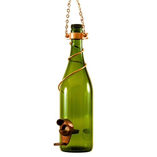 Blue Ridge Mountain Wine Bottle Bird Feeders, Backyard Decor, Finch Feeder, Garden Decor for Outside, Bird Decor, Hanging Bird Feeder, Outdoor Decor, 25oz Seed Capacity, Green & Copper - color: Green & Copper