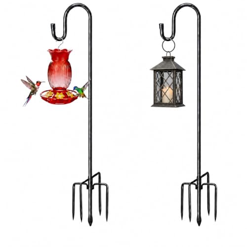 COCONUT 62" Shepherds Hooks for Outdoor, Bird Feeder Pole with 5 Prong Base, Adjustable Height Shepherds Hook for Hummingbird Feeder, Bird Feeder, Lightweight Plant, Wind Chimes, Lanterns (2 Pack) - color: Black, size: 62inch - 2 Pack