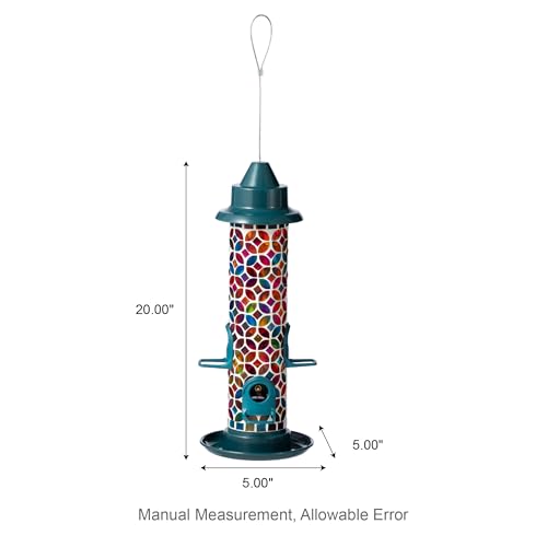 Glitzhome 20''H Glass Hanging Mosaic Bird Feeder, Multi-Color Wild Bird Feeders for Outdoors Garden Yard Backyard Deck and Porch Decor,4 Feeding Ports