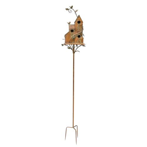 Large Copper Colored Multi-Birdhouse Stakes, Room for 4 Bird Families in Each (Castle Home) - style: Castle Home