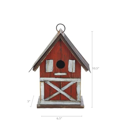 Topadorn Rustic Barn-Style Wooden Birdhouse, 10.5" Hanging Bird House | Bird House with Metal Roof, Easy Clean for Bluebirds Cardinals Chickadees, Outdoor Garden Decor