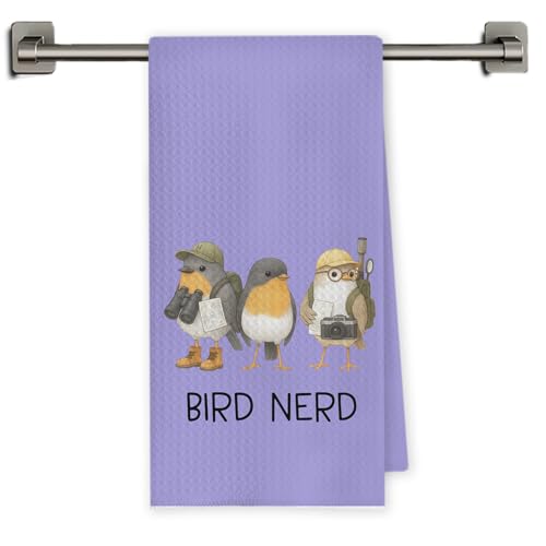 Chicimln Funny Bird Kitchen Towels, Gifts for Birds Lovers Watchers Decorative Hand Towels for Bathroom, Bird Nerd Dish Tea Towel Drying Cloth for Kitchen Decor, 16x24 Inch(Lavender Gray) - color: Lavender Gray