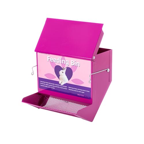 Metal Small Animal Feeder with Lid, Heavy Duty Rabbit Feeder, Large Capacity Rabbit Food Dispenser, Great for Rabbit, Guinea Pigs, Chinchillas and Other Small Animals.(7.4 inch, Purple) - color: Purple, size: 7.4 inch