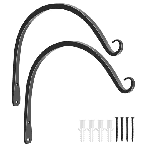 2 Pack 10 Inch Hanging Plant Bracket Wall Hooks Decorative Plant Hangers for Outdoor Hanging Bird Feeders, Wind Chimes, Plant Baskets, Black - color: Black-C, size: 10 Inch