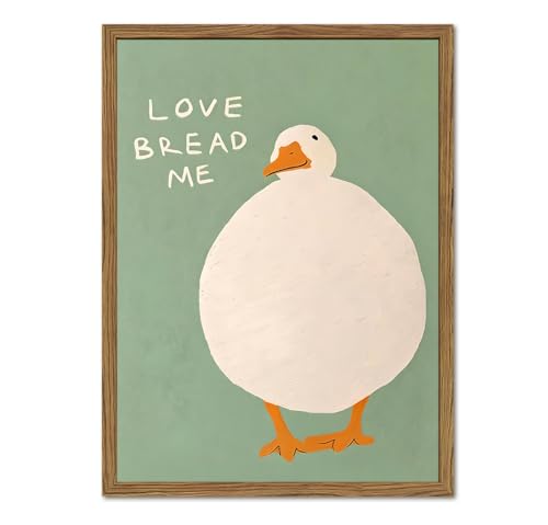 Cute Silly Goose Kitchen Wall Art Love Bread Me Quotes Wall Decor Painting, Funny White Duck Canvas Prints Picture for Farmhouse Kitchen Living Dining Room Bedroom 12x16 inch Wood Framed - color: Animal-K, size: 16"L x 12"W